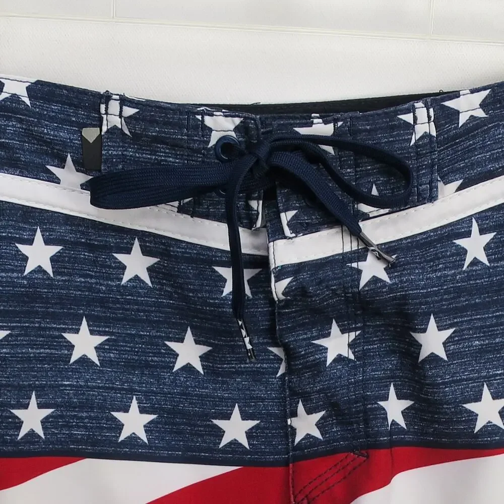 Quiksilver Board Shorts Mens 32 American Flag Swim Trunks Red White Blue